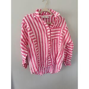 Vineyard Vines Women’s Linen Pink White Stripe Button Down Shirt Size 00